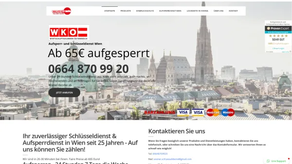 Website Screenshot: Aufsperren & Schlüsseldienst Wien - Schlüsseldienst & Aufsperrdienst Wien - ab € 65 | In 20-30 Minuten vor Ort - Date: 2023-06-26 10:25:48