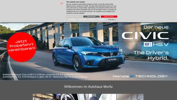 Website Screenshot: Autohaus Moritz GmbH - Autohaus Moritz - Honda & Hyundai - Date: 2023-06-22 12:13:02