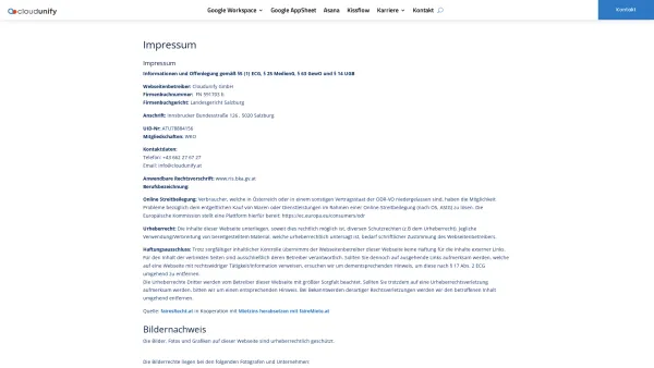 Website Screenshot: Cloudunify GmbH - Impressum - Cloudunify - Date: 2023-06-26 10:25:50