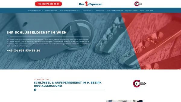 Website Screenshot: Der Aufsperrer Wien - Schlüsseldienst & Aufsperrdienst in Wien | Der Aufsperrer - Date: 2023-06-15 16:02:34