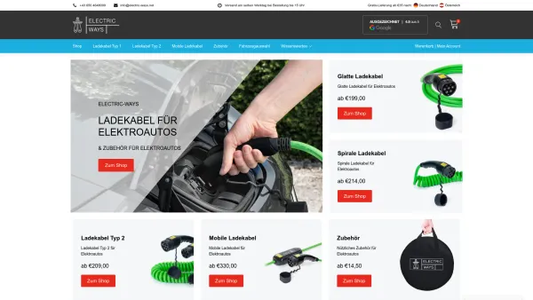 Website Screenshot: ELECTRIC-WAYS - E-Auto Ladekabel | Typ2 & Typ1 | Mobile Ladekabel | Zubehör - Date: 2023-06-26 10:25:51