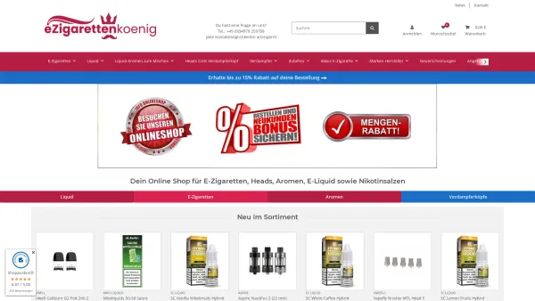 Website Screenshot: Koenig elektrischer Zigaretten - eZigarettenkoenig Onlineshop für E-Zigaretten E-Liquid - Date: 2023-06-15 16:02:34