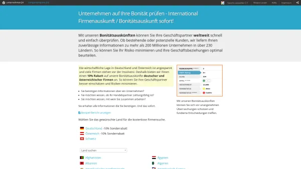 Website Screenshot: firmen.sofortauskunft.info - Bonitätsprüfung von Unternehmen International - Date: 2023-06-22 12:13:03