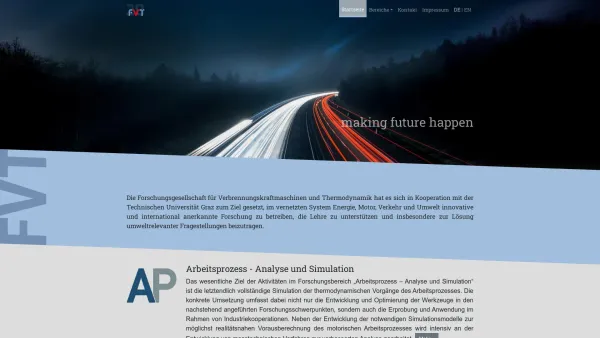 Website Screenshot: Forschungsgesellschaft für Verbrennungskraftmaschinen und Thermodynamik GmbH - Startseite | FVT GmbH - making future happen - Date: 2023-06-14 10:38:29