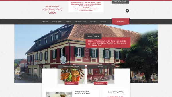 Website Screenshot: Gasthof-Restaurant Zur Neuen Post - Gasthof "Zur Neuen Post" Stibor - Pischelsdorf - Oststeiermark » Unterkünfte an der B54 - Date: 2023-06-22 12:13:03