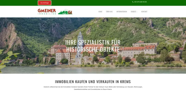 Website Screenshot: Gmeiner Gesmbh - Ihr Immobilien Profi in Krems | Immobilien Gmeiner GesmbH in 3500 Krems an der Donau - Date: 2023-06-22 15:02:28