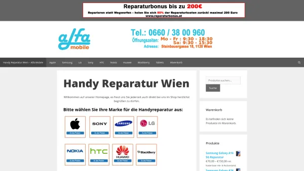 Website Screenshot: Express Handy Reparaturen – X Mobile Handyshop Wien - Express Handy Reparatur Wien - Reparaturbonus - Displayreparatur Wien - Alfa Mobile - Date: 2023-06-22 15:02:28