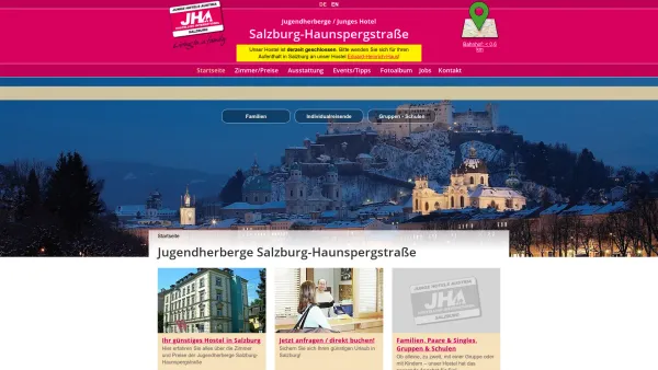 Website Screenshot: Jugendherberge Salzburg Haunspergstrasse, Stadt Salzburg Österreich - Jugendherberge Stadt Salzburg Haunspergstraße Hostel - Date: 2023-06-22 15:02:28