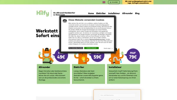 Website Screenshot: Hilfy - Elektriker, Installateur und Allround Handwerker in Wien - Hilfy - Date: 2023-06-14 10:46:33