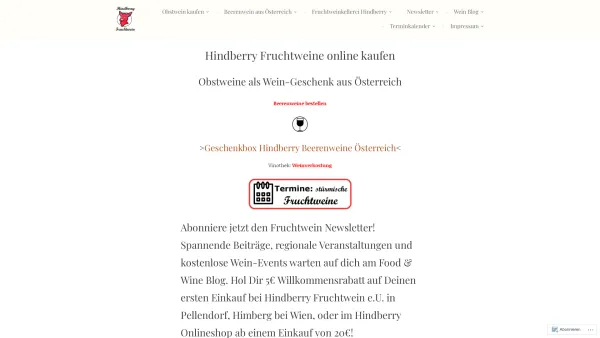 Website Screenshot: Hindberry Fruchtwein e.U. - Fruchtwein aus Österreich Hindberry – Beerenweine Obstwein Cider - Date: 2023-06-26 10:25:53