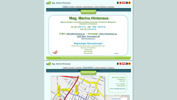 Website Screenshot: Allgemein beeidete und gerichtlich zertifizierte Dolmetscherin Mag. Marina Hintenaus für Rumänisch und Moldawisch - Mag. Marina Hintenaus - Date: 2023-06-14 10:37:55