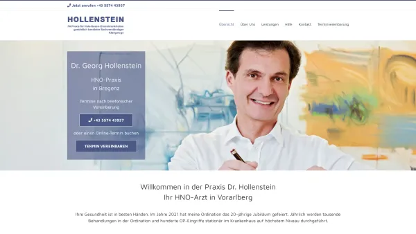 Website Screenshot: Dr. Georg Hollenstein Facharzt für Hals-, Nasen und Ohrenheilkunde - HNO Hollenstein | Dr. Georg Hollenstein, Facharzt für Hals-Nasen-Ohrenkrankheiten in Bregenz - Date: 2023-06-22 15:02:28