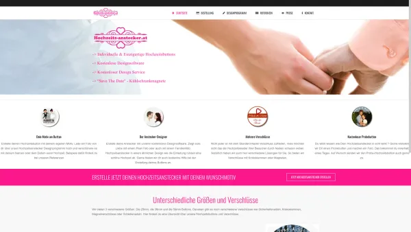 Website Screenshot: Hochzeits-Anstecker.at - Hochzeitsanstecker in Form von Buttons online Bestellen - Date: 2023-06-22 15:02:28