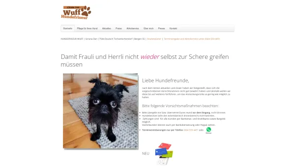 Website Screenshot: Wuff Hundefriseur Sorana Dan - Hundefriseur WUFF bei Güssing - Date: 2023-06-15 16:02:34