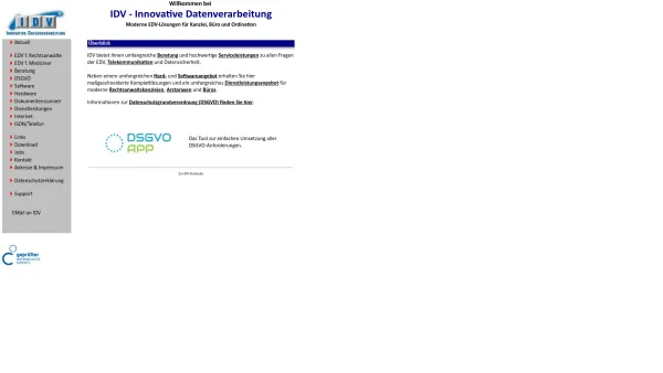 Website Screenshot: IDV - Innovative Datenverarbeitung - IDV - Innovative Datenverarbeitung für Rechtsanwalt, Arzt und Büro - Date: 2023-06-22 15:02:29