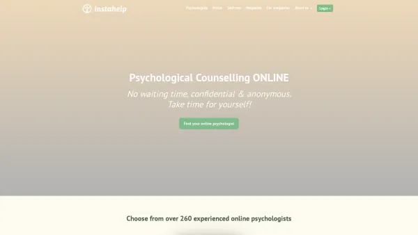 Website Screenshot: Insta Communications GmbH - Clinical psychologists: Counselling online & without waiting times - Date: 2023-06-14 10:38:07