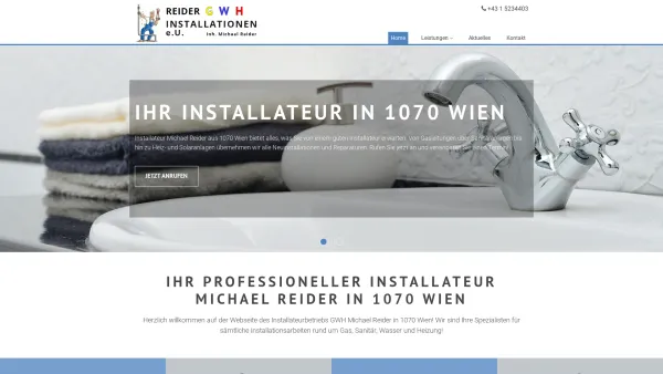 Website Screenshot: Installateur Reider Wien 7. Bezirk Neubau - Installateur Josef Reider in 1070 Wien - Date: 2023-06-14 10:38:31