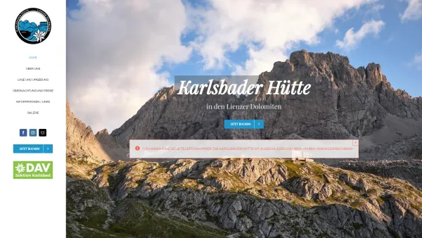 Website Screenshot: Karlsbaderhütte - Karlsbader Hütte – Karlsbader Hütte in den lienzer Dolomiten - Date: 2023-06-22 12:13:03