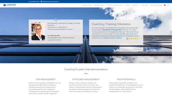 Website Screenshot: Leadership Institute, Führungskräfte Coaching Wien - Coaching | Potenzialanalyse | Mediation - Leadership Institute Wien - Date: 2023-06-26 10:25:56