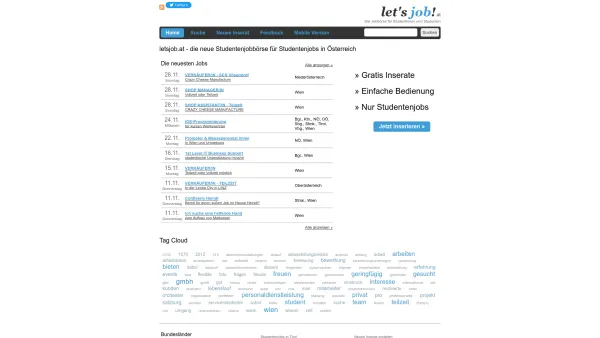 Website Screenshot: letsjob.at - Studentenjobs in Wien, Graz, Linz, Salzburg, Innsbruck - letsjob.at - Date: 2023-06-22 12:13:04