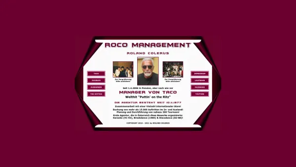 Website Screenshot: KÜNSTLERAGENTUR ROCO MANAGEMENT DER PARTNER FÜR TOPQUALITÄT! - KÜNSTLERAGENTUR ROCO MANAGEMENT - Management von TACO ("Puttin' on the Ritz") - Date: 2023-06-22 12:13:05
