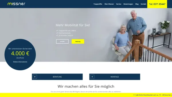 Website Screenshot: Missner Treppenlifte - Neuer Treppenlift ab 2.999 € - Treppenlifte & Treppenlifter - Date: 2023-06-15 16:02:34