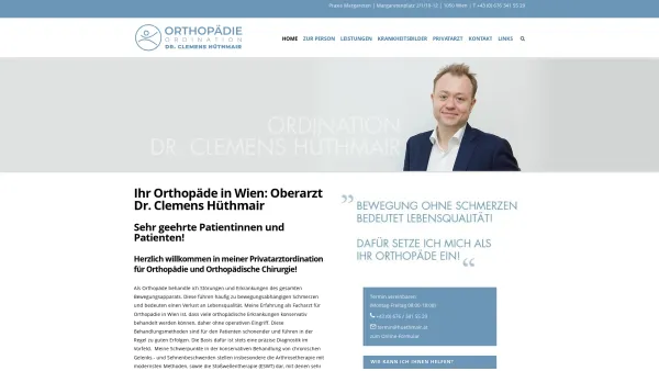 Website Screenshot: Ordination Dr.Clemens Hüthmair - Orthopäde Wien - Dr. Clemens Hüthmair - Date: 2023-06-26 10:25:59