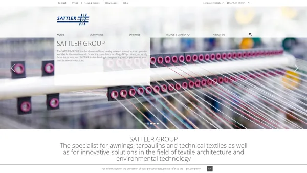 Website Screenshot: Sattler AG Sattler awnings sun protection coated fabrics biogas complan - Home | Sattler-Group - Date: 2023-06-15 16:02:34