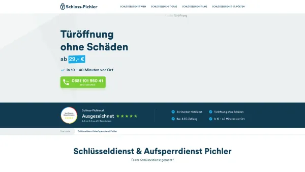 Website Screenshot: Aufsperrdienst Pichler - Schlüsseldienst Pichler ab 29€ Festpreis - Date: 2023-06-15 16:02:34