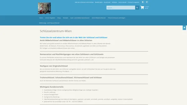 Website Screenshot: Schlüsselzentrum-Wien - Welt der Schlüssel - Auto, Briefkasten, Fahrrad, Haus, Motorrad, Tresor. - Date: 2023-06-15 16:02:34
