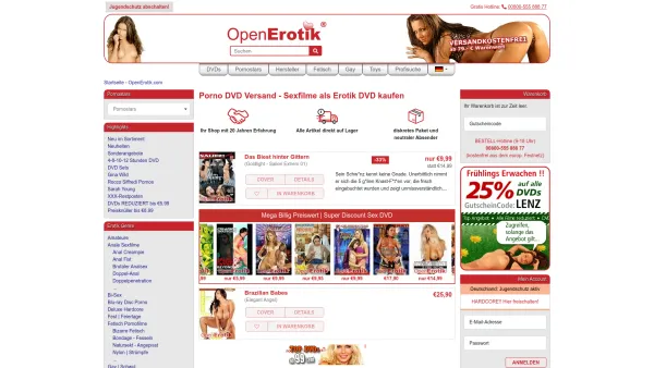Website Screenshot: S.A.G. Technology GmbH - Porno DVD Versand - Erotik DVD und Sexfilme Shop | Openerotik.com - Date: 2023-06-14 10:38:36