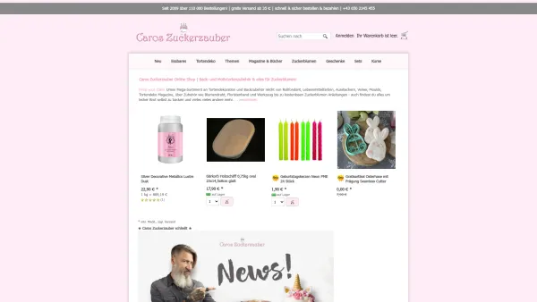Website Screenshot: Caros Zuckerzauber Shop
Caroline Hanser - Caros Zuckerzauber | Motivtorten- & Backzubehör | Fondant | Blütenpaste - Date: 2023-06-15 16:02:34
