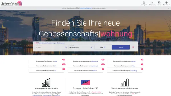 Website Screenshot: SofortWohnen - SofortWohnen | Genossenschaftswohnungen in Österreich finden - Date: 2023-06-15 16:02:34