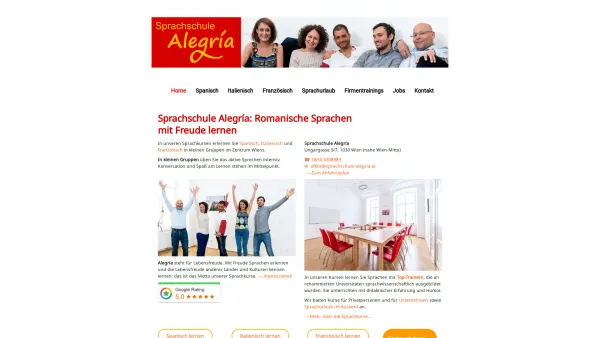 Website Screenshot: Sprachschule Alegria e.U. - Sprachkurse für romanische Sprachen in Wien - Sprachschule Alegría Wien - Date: 2023-06-26 10:26:02