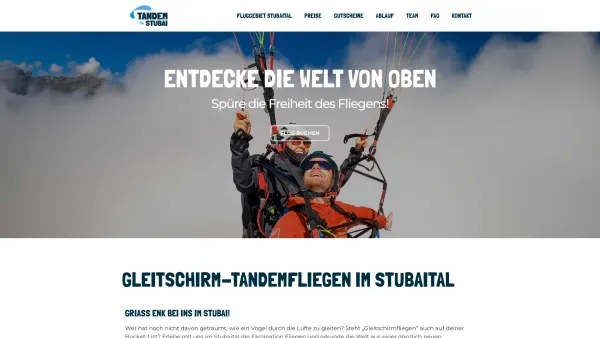 Website Screenshot: TANDEM STUBAI - Gleitschirm-Tandemfliegen im Stubaital | TANDEM STUBAI - Date: 2023-06-26 10:26:02