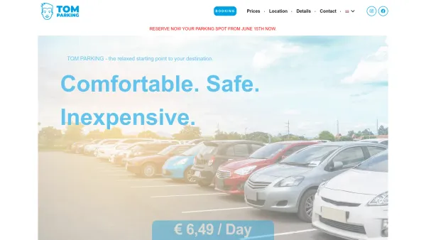 Website Screenshot: TOM Parking / Flughafen Wien Parken, Park and Ride Schwechat - TOM PARKING - Only € 6.49 per day - Comfortable, Safe, Cheap - Date: 2023-06-15 16:02:34