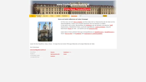 Website Screenshot: Fremdenführer Touristguide Christa Bauer www.touristguides-austria.at Wien Vienna Wachau Salzburg Stadtrundfahrten Führungen - Start - Christa Bauer - Fremdenführerin, Tourguide, Austria - Date: 2023-06-22 15:02:29