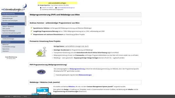 Website Screenshot: Hammer Andreas - Webprogrammierung (PHP) und Webdesign aus Wien - webanwendungen.at - Date: 2023-06-22 12:13:05