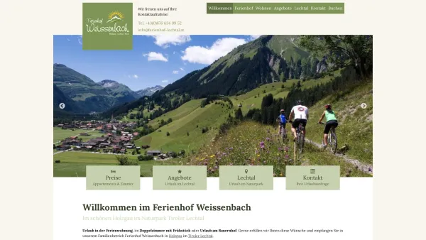 Website Screenshot: Ferienhof Weissenbach qualitätsgeprüfter Bauernhof Wandern, preisgünstige Unterkunft, Holzgau Lechtal Tirol - Willkommen / Ferienhof Weissenbach in Holzgau im Tiroler Lechtal - Date: 2023-06-22 12:13:05