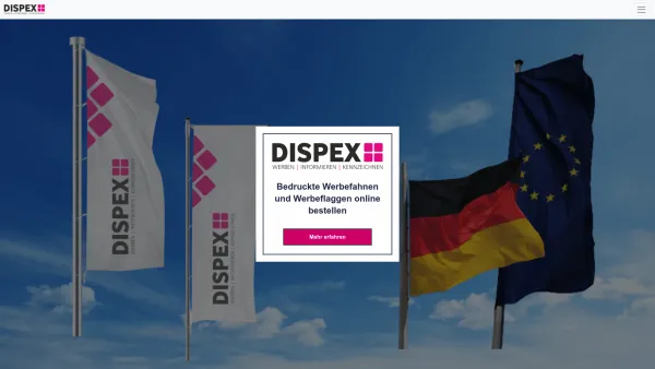 Website Screenshot: DISPEX Mario Wiemann e.K. - Bedruckte Werbefahnen und Werbeflaggen online bestellen - Date: 2023-06-14 10:46:36