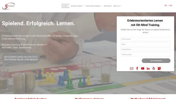 Website Screenshot: 5th Mind Training & Consulting GmbH - 5th Mind - Perfektes Edutainment. Mit Planspiel und Wirtschaftsspiele. - Date: 2023-06-22 12:13:06