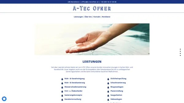 Website Screenshot: A-TEC OFNER Fachbetrieb für Rohr und Kanaltechnik - A TEC Ofner – Fachbetrieb für Rohr- Kanal- und Entfeuchtungstechnik - Date: 2023-06-15 16:02:34