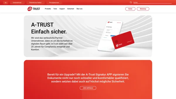 Website Screenshot: A-Trust Gesellschaft für Sicherheitssysteme im elektronischen Datenverkehr GmbH - A-Trust - Einfach Sicher. - Date: 2023-06-22 12:13:06