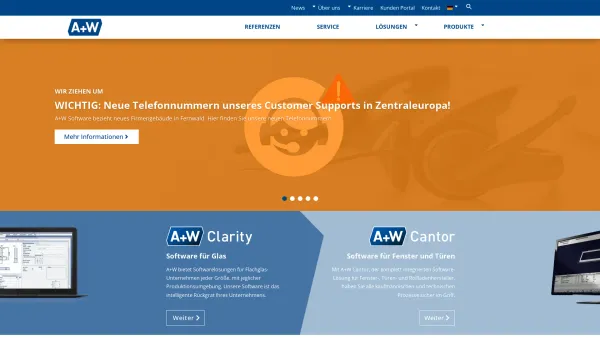 Website Screenshot: A+W Albat Wirsam Software Vertriebs GmbH - Startseite - A+W - Software for Glass and Windows - Date: 2023-06-22 12:13:06