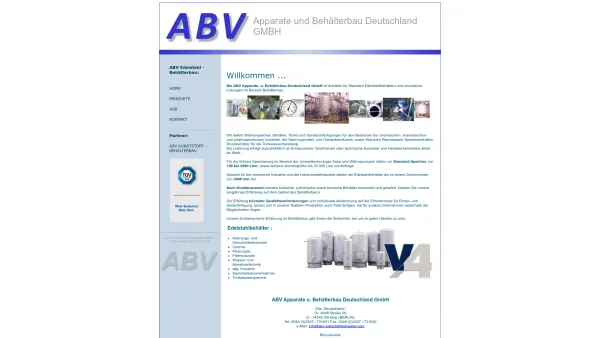 Website Screenshot: ABV D Edelstahl Behälterbau GmbH - ABV - Apparate- u. Behälter Vertrieb GmbH Edelstahlbeälter - Date: 2023-06-22 15:05:15