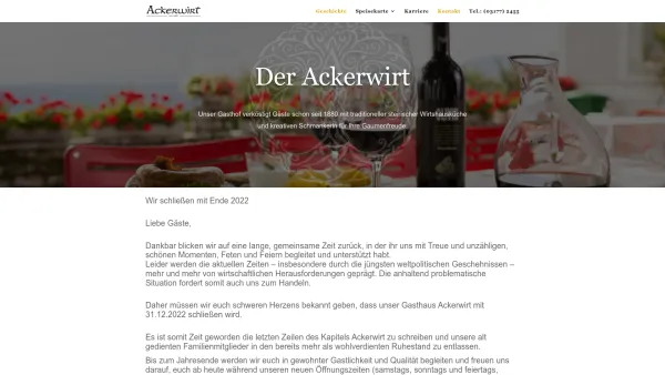 Website Screenshot: beAckerwirt! - Ackerwirt | Gasthof am Kulm. Steirische Küche. Seit 1880. - Date: 2023-06-22 12:13:06