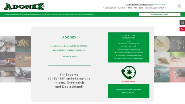 Website Screenshot: ADONEX  Schädlingsbekämpfung Taubenabwehr Holzschutz - Schädlingsbekämpfung - ADONEX GmbH - Schädlingsbekämpfung - Date: 2023-06-22 15:00:03