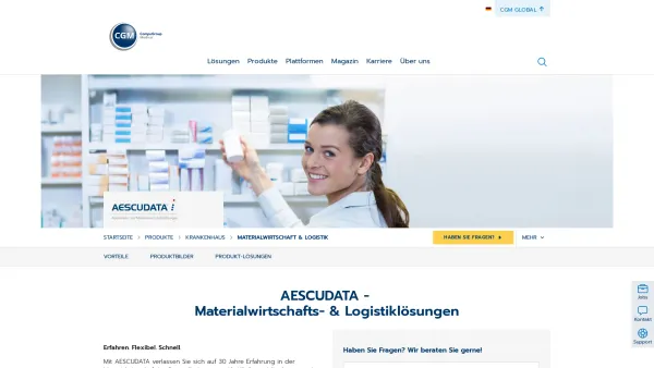 Website Screenshot: Aescudata® GmbH Österreich - AESCUDATA: Materialwirtschafts- & Logistiklösungen | CGM CLINICAL - cgm.com - Date: 2023-06-15 16:02:34