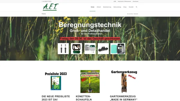 Website Screenshot: A.F.T. Biribauer + Gstettner GmbH Beregnungstechnik - A.F.T. Beregnungstechnik - Verkauf, Montage, Service - Date: 2023-06-14 10:46:59