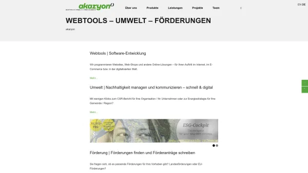 Website Screenshot: akaryon Niederl & Bußwald OEG - WEBTOOLS - UMWELT - FÖRDERUNGEN - akaryon - Date: 2023-06-22 15:00:04